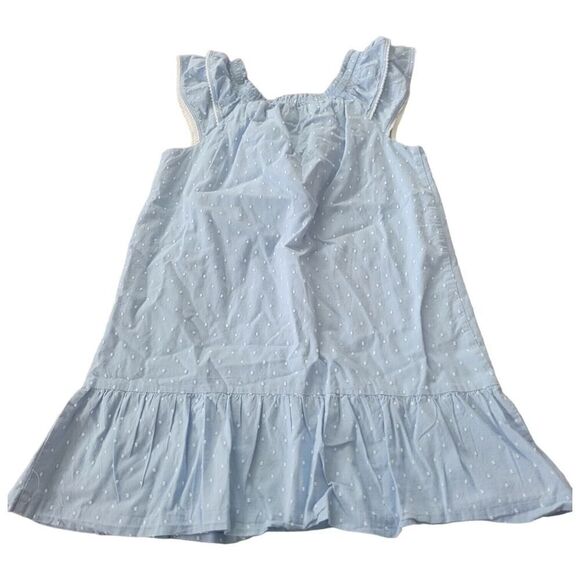 Janie and Jack Swiss Dot Dress Blue White Lined Ruffled Summer 2017 Size 10
